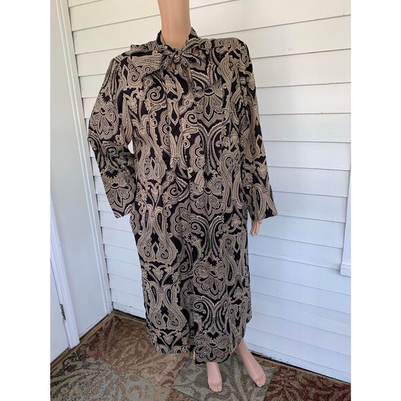 Vintage 80s Neutral Print Dress with Matching Long Jacket M - Picture 9 of 10